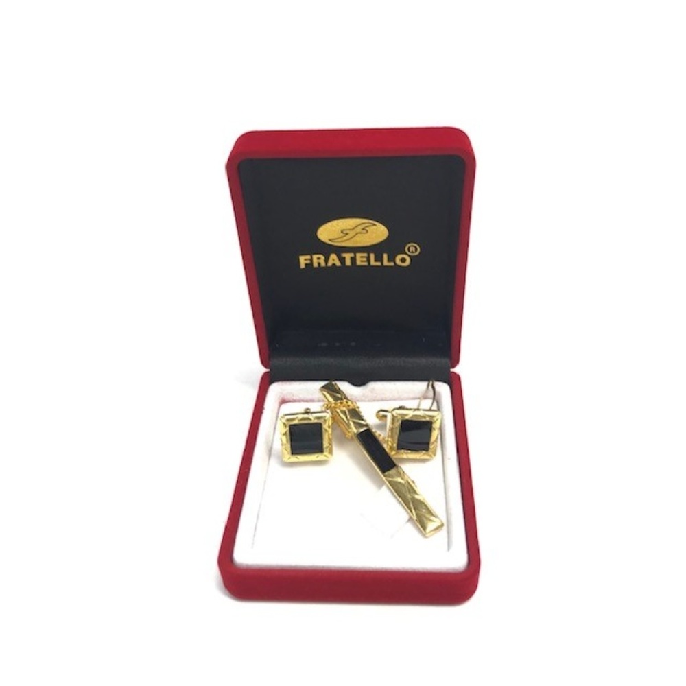 Men's Fratello Cufflinks with Tie Clip Gold Tone